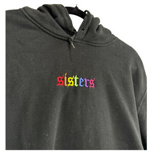 Women's Black Sisters Embroidered Sweatshirt Hoodie Medium